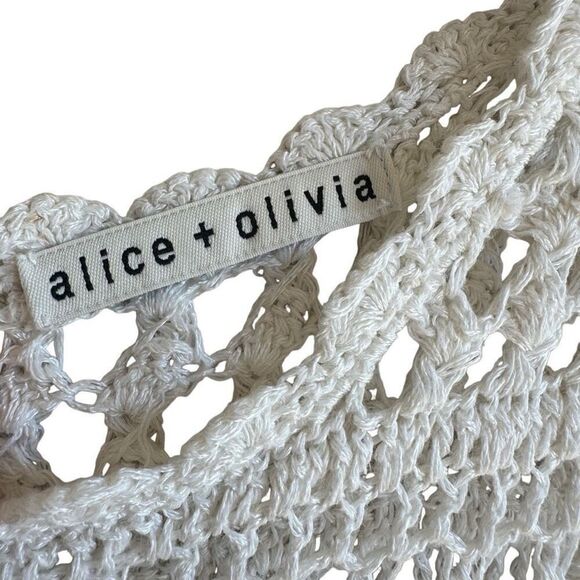 Alice + Olivia Noella Crochet Mini Dress Fit & Flare Ivory Size SX Sleeveless - Picture 6 of 9